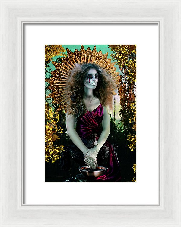 Madonna-Surreal Mother Mary in Exile Washing Six Fingered Hands-Framed Fine Art Print
