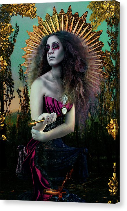 Surreal Mother Mary in Bold Colors Holding Holy Water- Fine Art Canvas Print