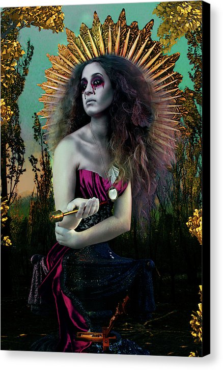 Surreal Mother Mary in Bold Colors Holding Holy Water- Fine Art Canvas Print