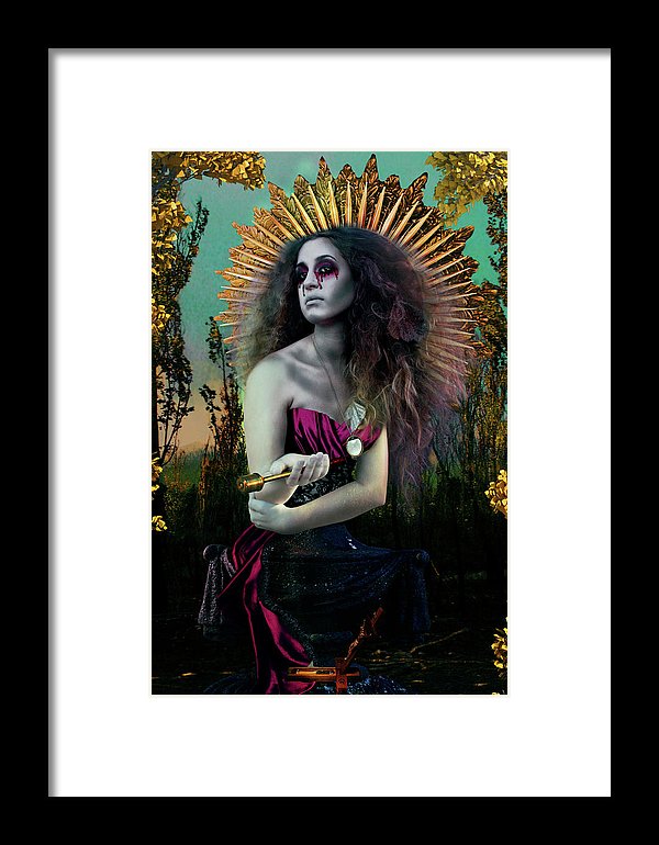 Surreal Mother Mary in Bold Colors Holding Holy Water- Framed Fine Art Print