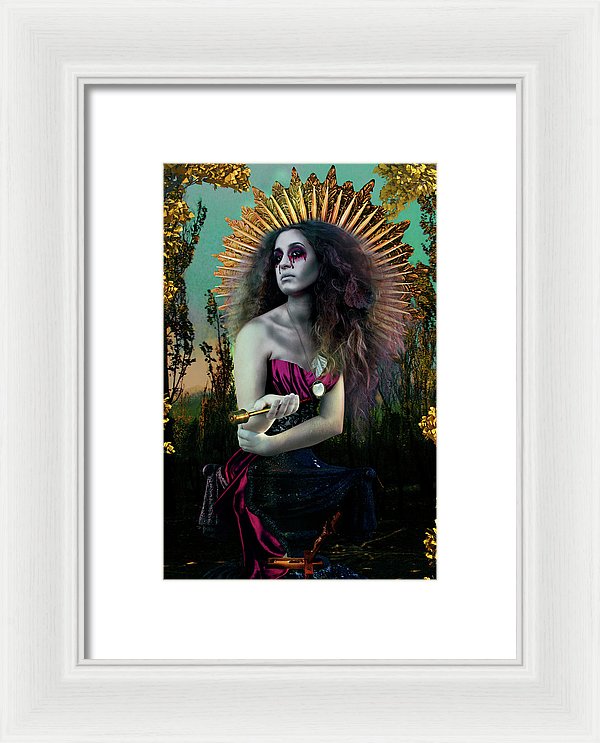 Surreal Mother Mary in Bold Colors Holding Holy Water- Framed Fine Art Print
