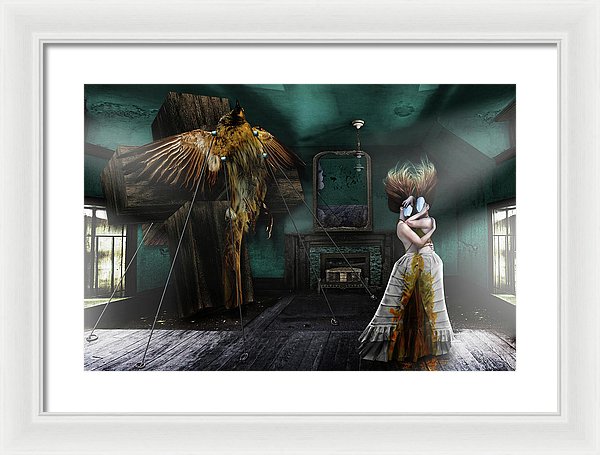 Jewish Folklore and the Guff; the Hall of Souls Features Two Women Holding Each-Other with Mirrored Faces-Framed Fine Art Print