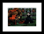 Asian Elephants & Baby Elephant Throwing Red Dirt with Their Loving Angel- Framed Fine Art Print